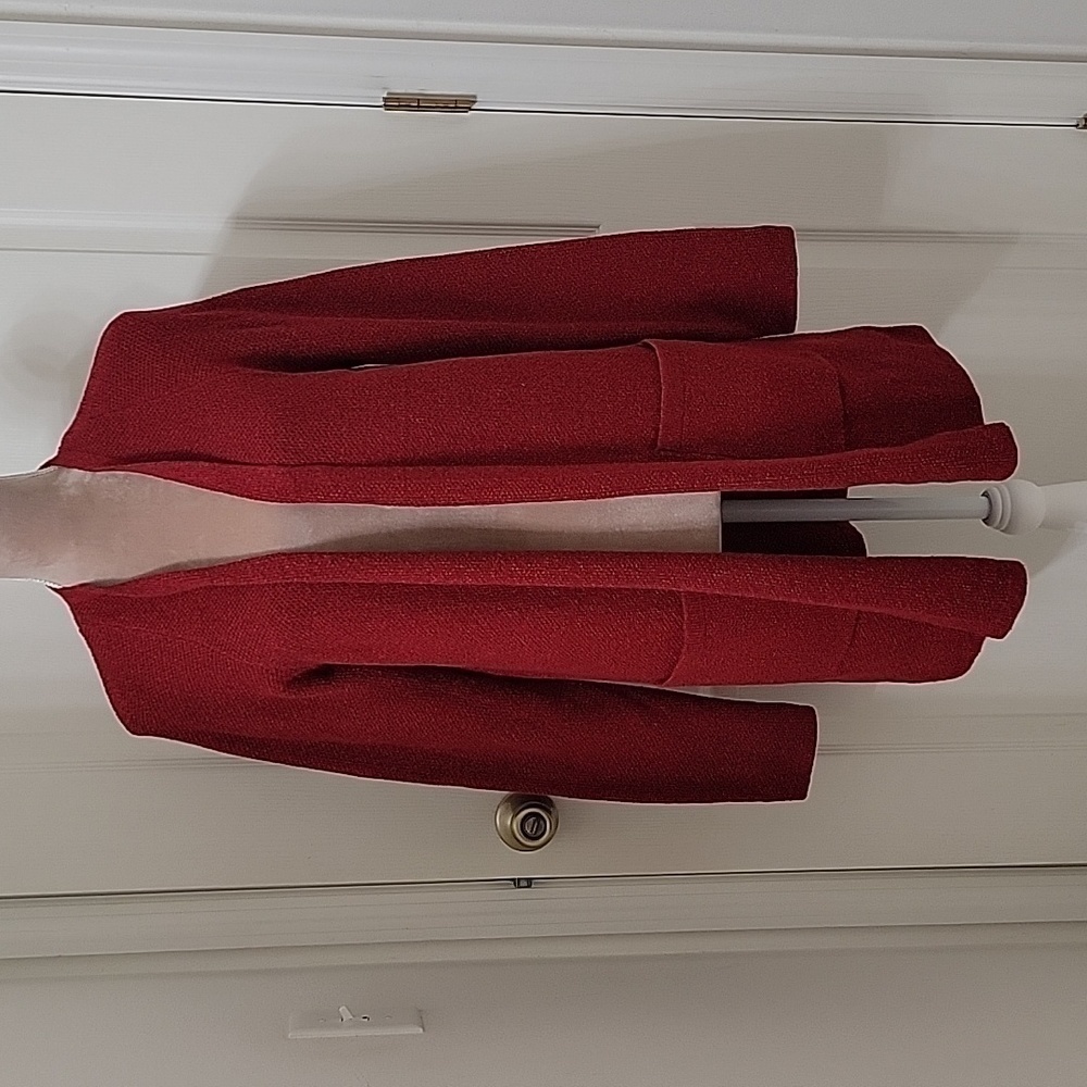 J. Jill Size XS Knit Open Cardigan, Silk Wool Blend, Red/Black Variegated